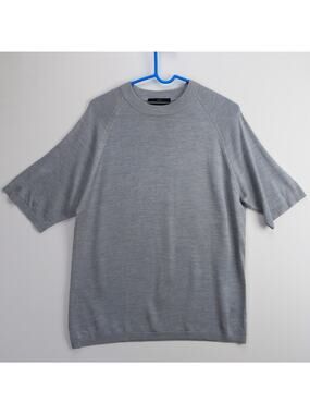 Murano Mens Large 100% Silk Short Sleeve Sweater Silver Gray Knit Pullover
